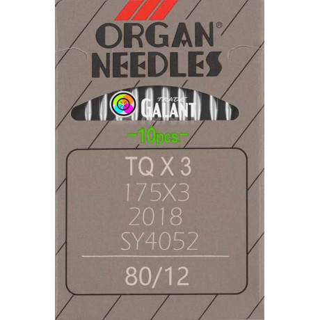 Industrial machine needles ORGAN TQx3 - 80/12 - 10pcs/card